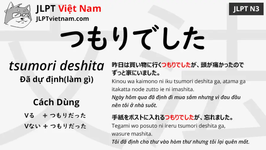 jlpt-N3-ngữ-pháp-つもりでした-tsumori-deshita-ý-nghĩa-ví-dụ