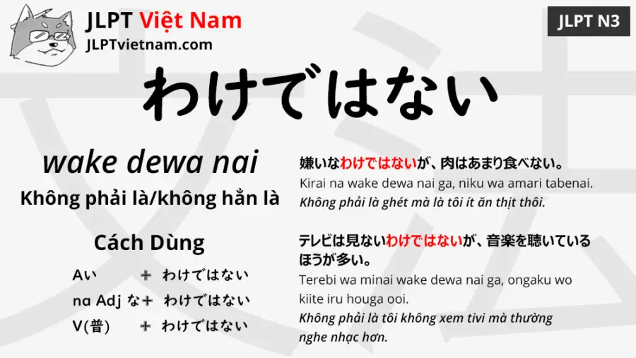 jlpt-N3-ngữ-pháp-わけではない-wake-dewa-nai-ý-nghĩa-ví-dụ