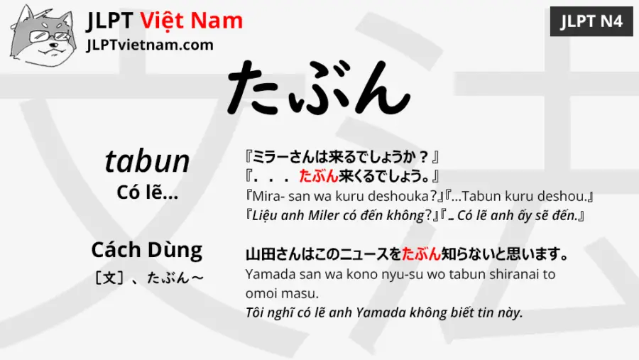 jlpt-N4-ngữ-pháp-たぶん-tabun-ý-nghĩa-ví-dụ