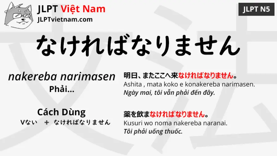 jlpt-N5-ngữ-pháp-なければなりません-nakereba-narimasen-ý-nghĩa-ví-dụ